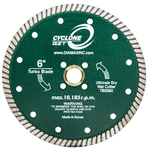 [TBSQ60] Diamax Cyclone QZT Turbo Blade - 6" Dry Use for Quartzite, Granite and Engineered Stone - 5/8”, 7/8” and 20mm Arbor Size - 10,185 RPM