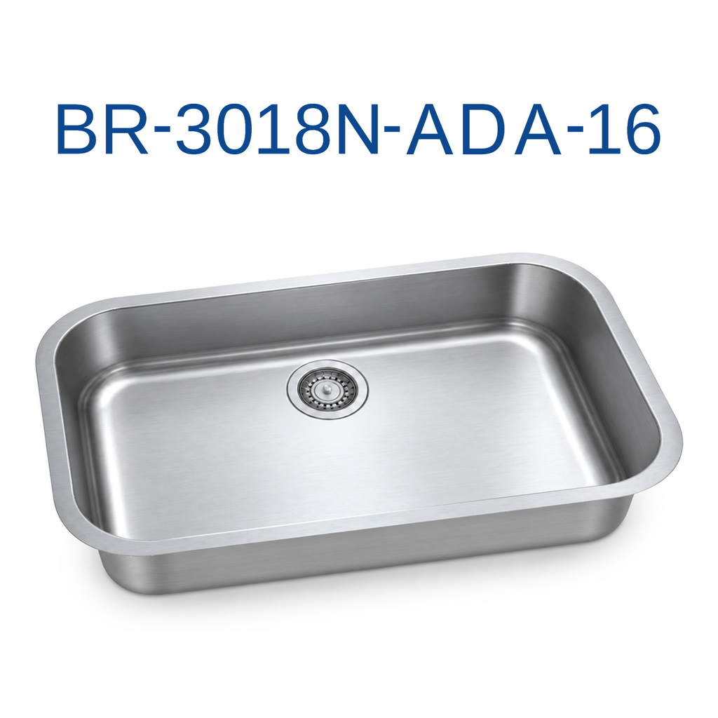 [BR-3018N-ADA-16] PrimaSink BR-3018N-ADA-16 30'' x 18'' Single bowl Undermount ADA Kitchen Sink - 16 Gauge Stainless Steel